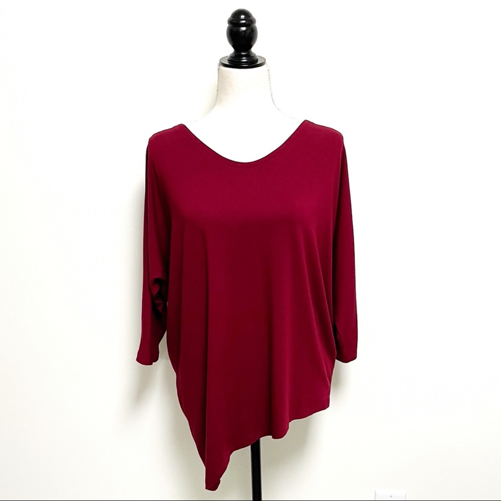 Eileen Fisher Burgundy 3/4 Dolman Sleeve Bias Hem
